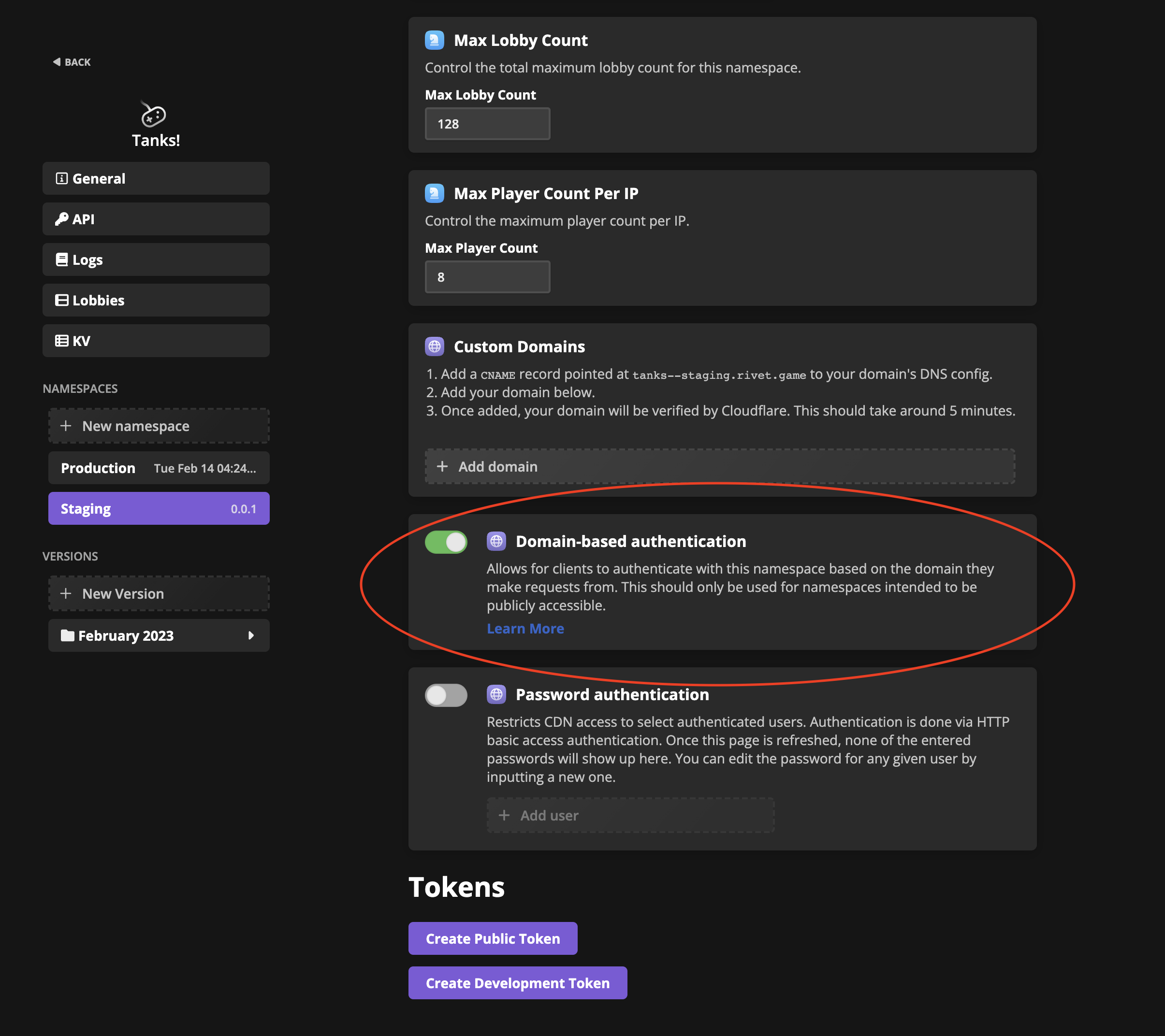 Disable domain based auth